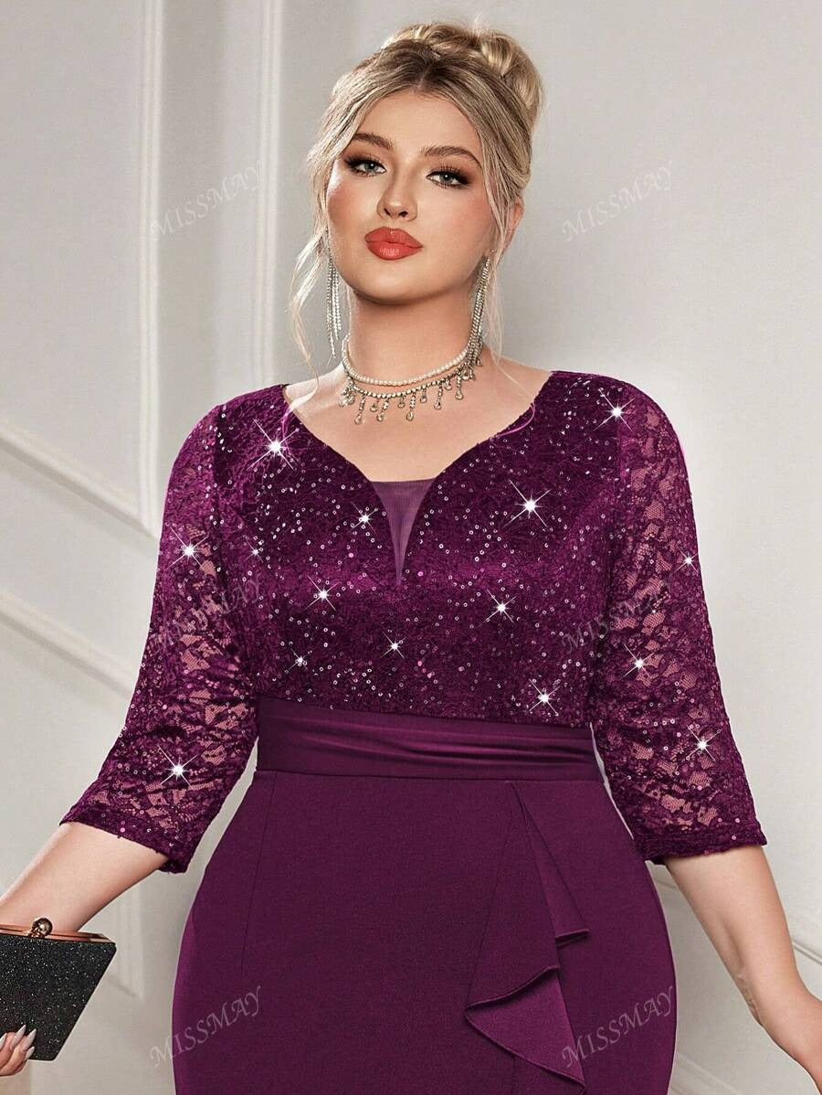 SHEIN فستان سهرة بلون كستنائي بترتر وتطريز