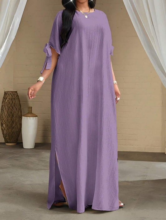 SHEIN فستان طويل بلون أرجواني ناعم برباط خلفي