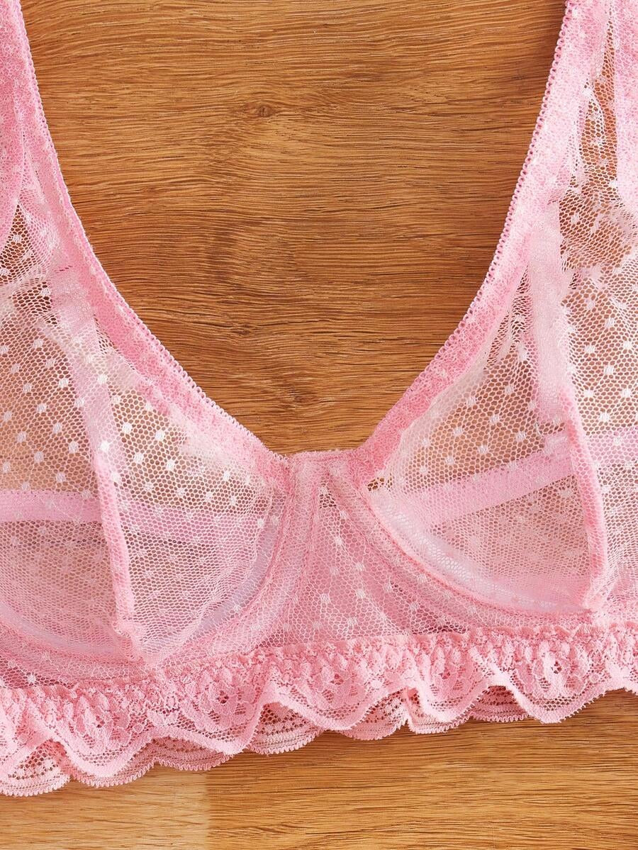 SHEIN طقم لانجري ناعم من قطعتين بلون وردي