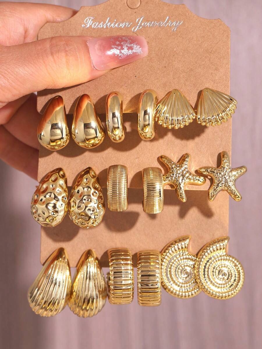 SHEIN طقم أقراط ذهبي صيفي نجمة بحر