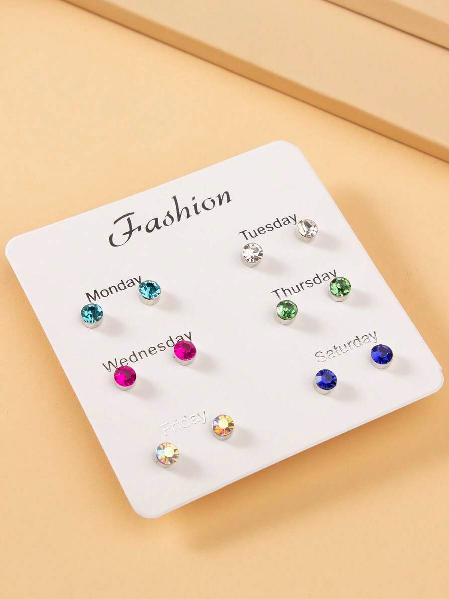 SHEIN طقم أقراط 6 أزواج مرصعة بحجر الراين