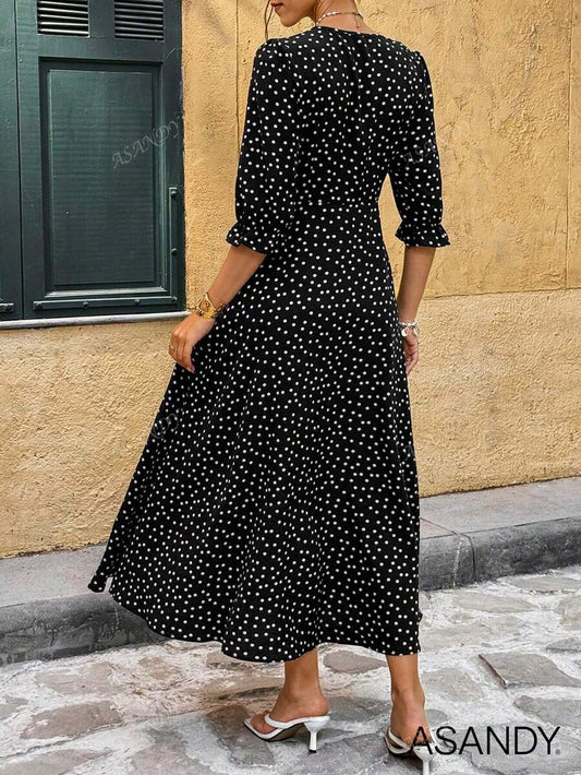 SHEIN فستان كاجوال طويل بطبعة دوت