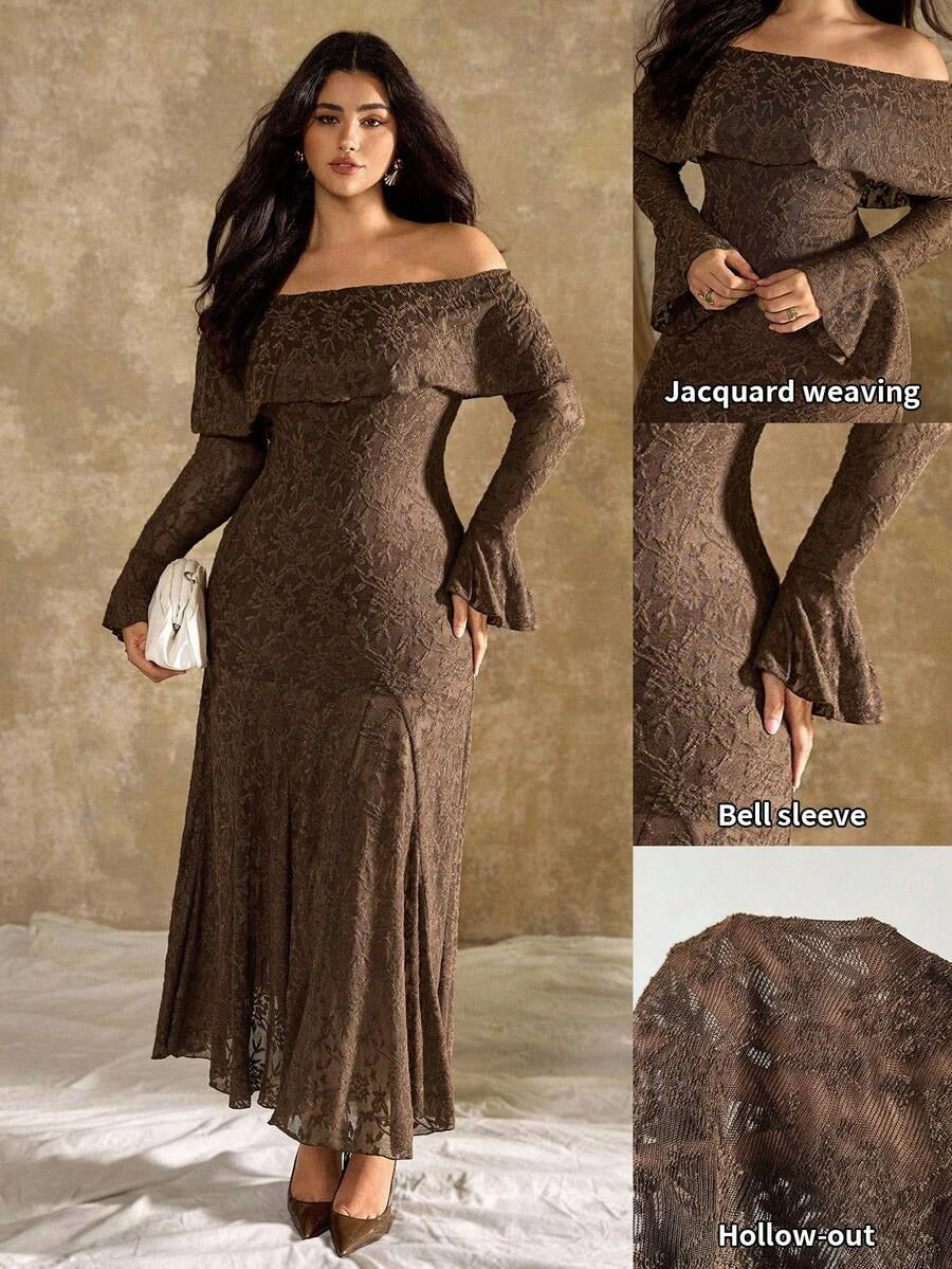 SHEIN Roveilla فستان كاجوال بني كبير الحجم بطبعة زهور وذيل سمكة