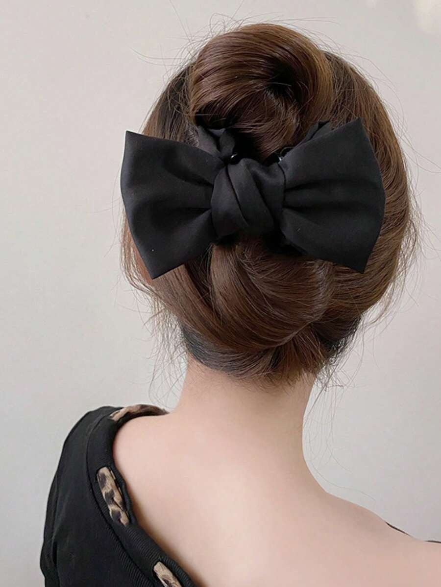 SHEIN مشبك شعر بفيونكة ساتان أنيقة لون أسود