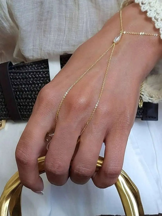 SHEIN سوار إصبع متصل بتصميم قطرة ماء سلسلة يد فاخرة ومجوهرات نيش راقية