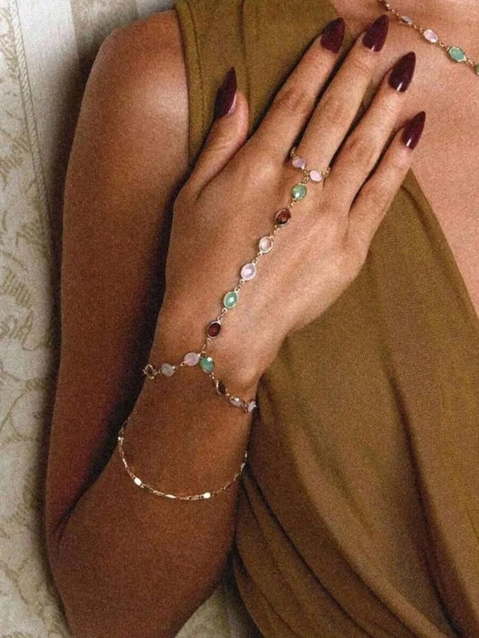 SHEIN Y2K سوار سلسلة بإصبع مزين بالخرز والأحجار الكريمة مطلي بالذهب ستايل