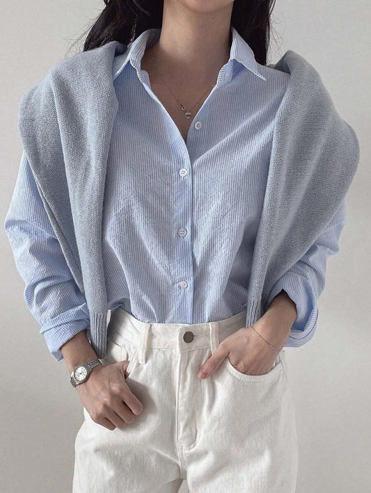 SHEIN qualityDAZY قميص نسائي مخطط بأكمام طويلة