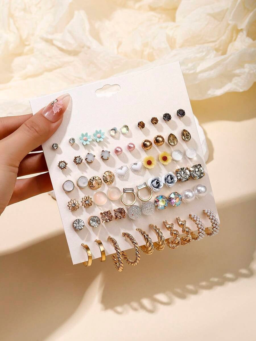 SHEIN طقم 30 زوج أقراط بأشكال متنوعة