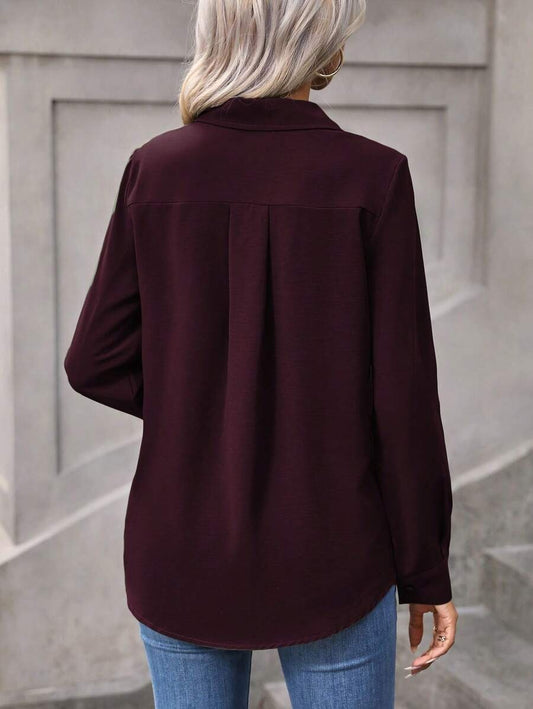 SHEIN LUNE قميص نسائي كاجوال بلون كستنائي