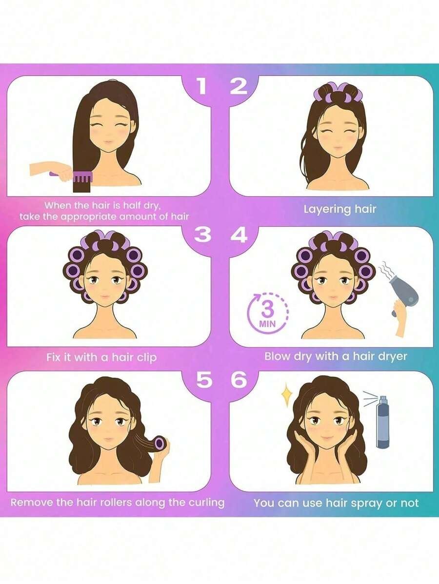 SHEIN مجموعة 12 أنبوب لف شعر مع 6 مشابك لتجعيد بدون حرارة