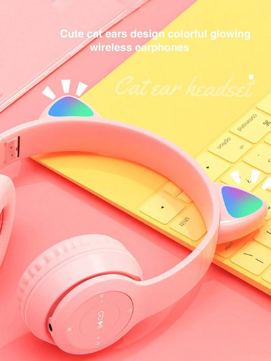 SHEIN Reletech  سماعات وردية لاسلكية بتصميم كرتوني