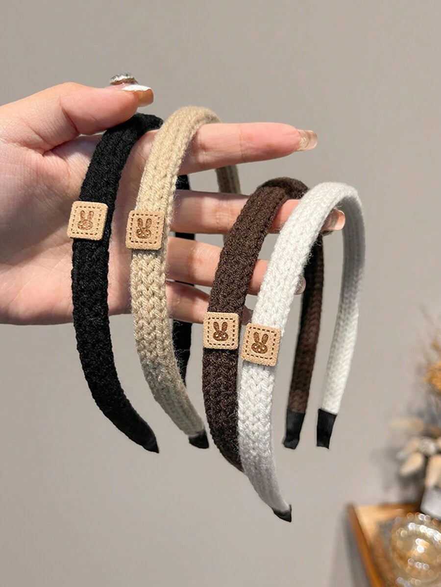 SHEIN 4 قطع أطواق للشعر محبوكة بلون سادة