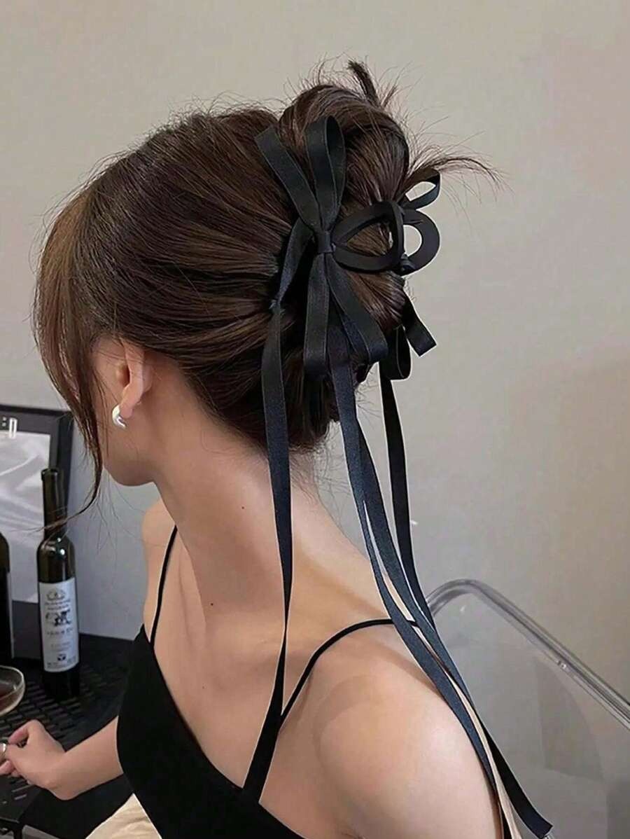 SHEIN مشبك شعر بطبقتين مع فيونكة وشرائط