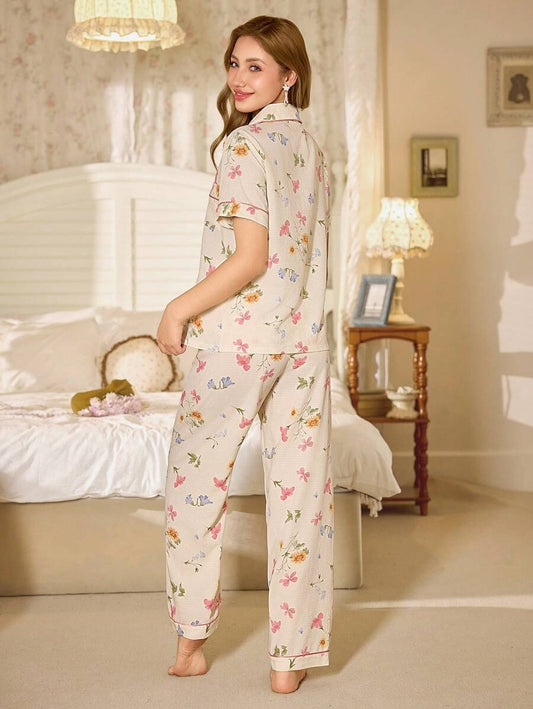 SHEIN CottageSlumber طقم بيجامة صيفي بطبعة زهور