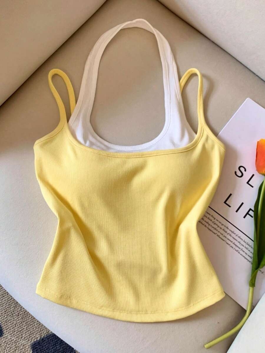 SHEIN صدرية كاجوال صيفية أنيقة وعصرية بلون أصفر