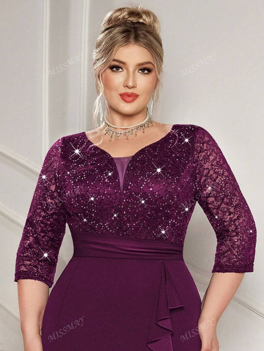 SHEIN فستان سهرة بلون كستنائي بترتر وتطريز