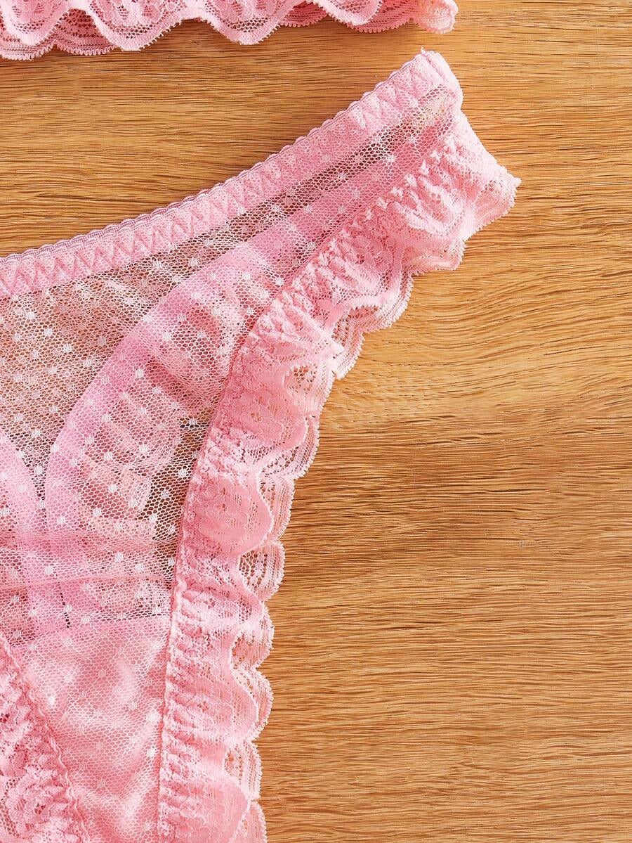 SHEIN طقم لانجري ناعم من قطعتين بلون وردي