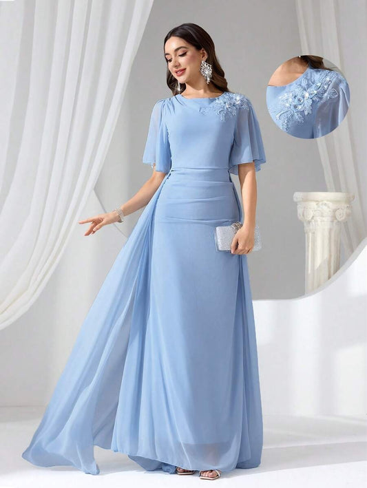 SHEIN Coutiva فستان ماكسي أنيق بلون أزرق فاتح