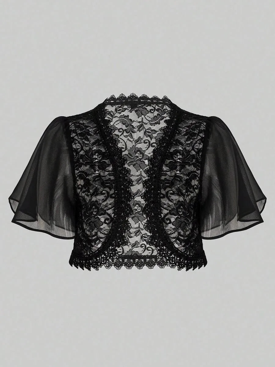SHEIN Yukiwi كارديجان قصير دانتيل أسود