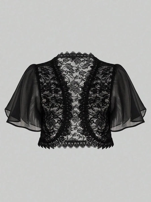 SHEIN Yukiwi كارديجان قصير دانتيل أسود