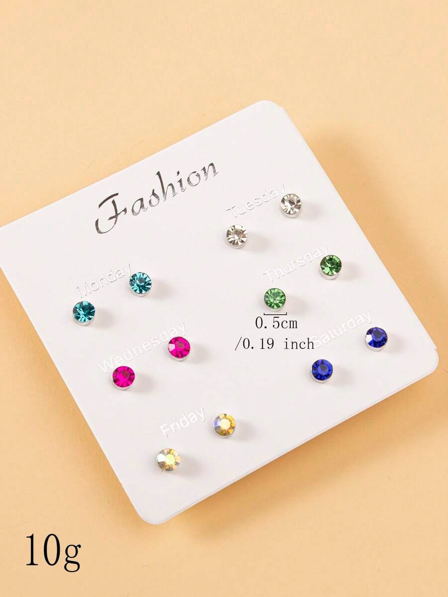 SHEIN طقم أقراط 6 أزواج مرصعة بحجر الراين