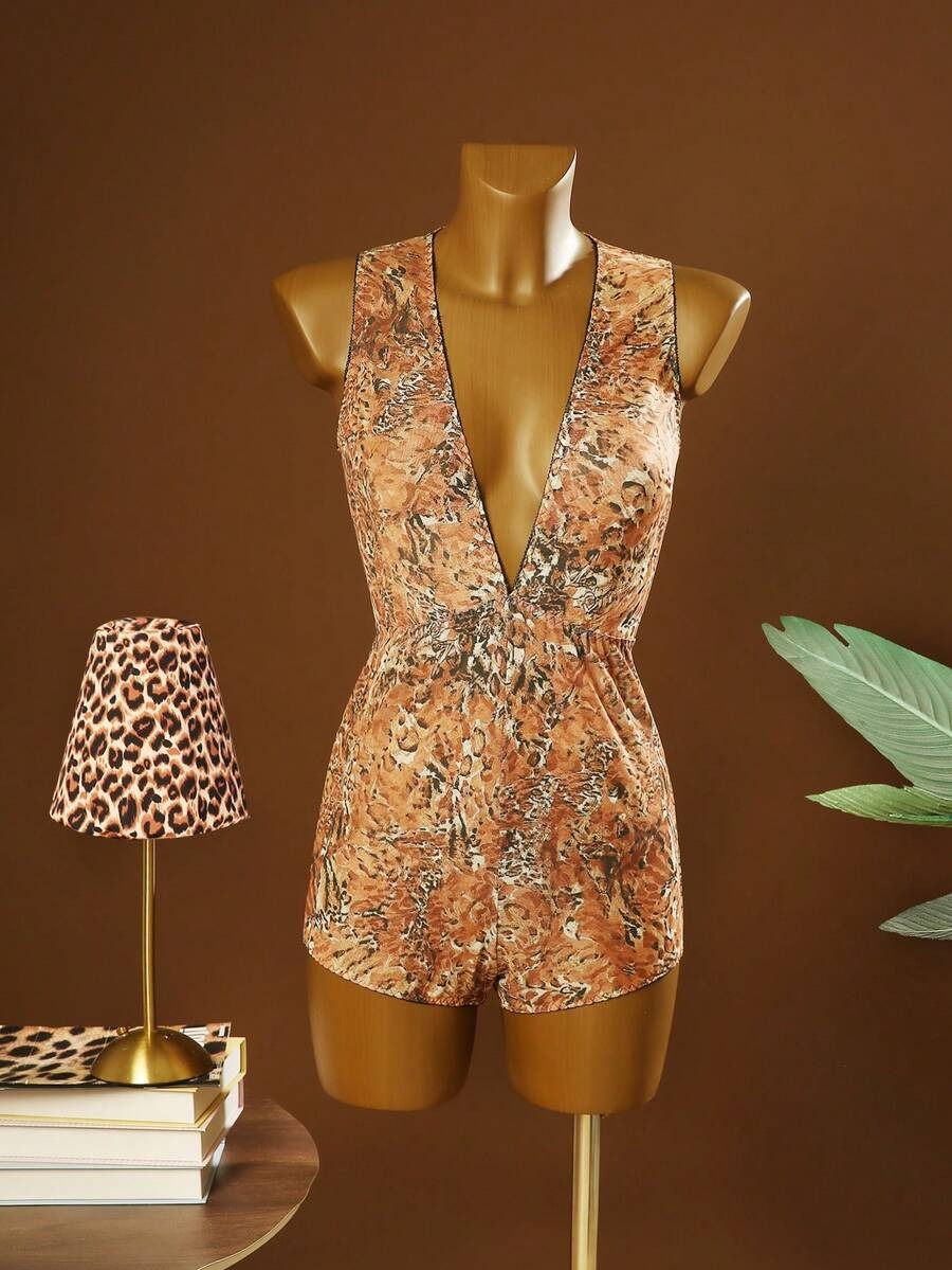 SHEIN جمبسوت قطعة واحدة بطبعة نمر
