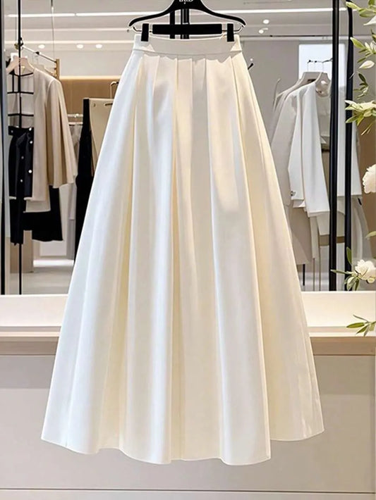 SHEIN Franclia تنورة نسائية طويلة بكسرات عريضة وخصر مطاطي من