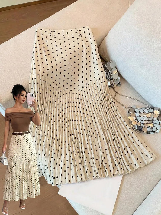 SHEIN Elenzga تنورة نسائية مطوية بنقط بولكا وأجزاء مرقعة من