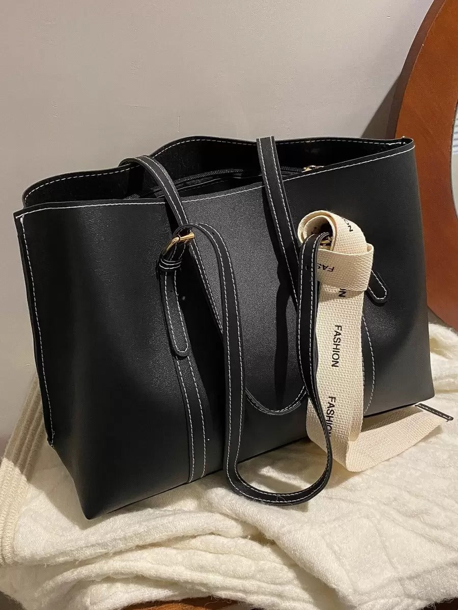 SHEIN حقيبة كتف سوداء أنيقة بسعة كبيرة