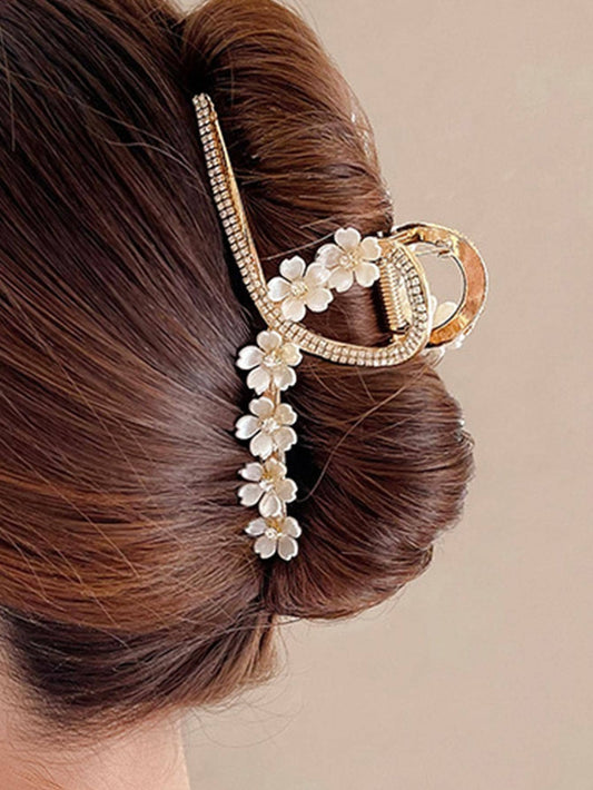 SHEIN مشبك شعر أنيق مزين بزهرة صغيرة وحجر زركونيا مكعب