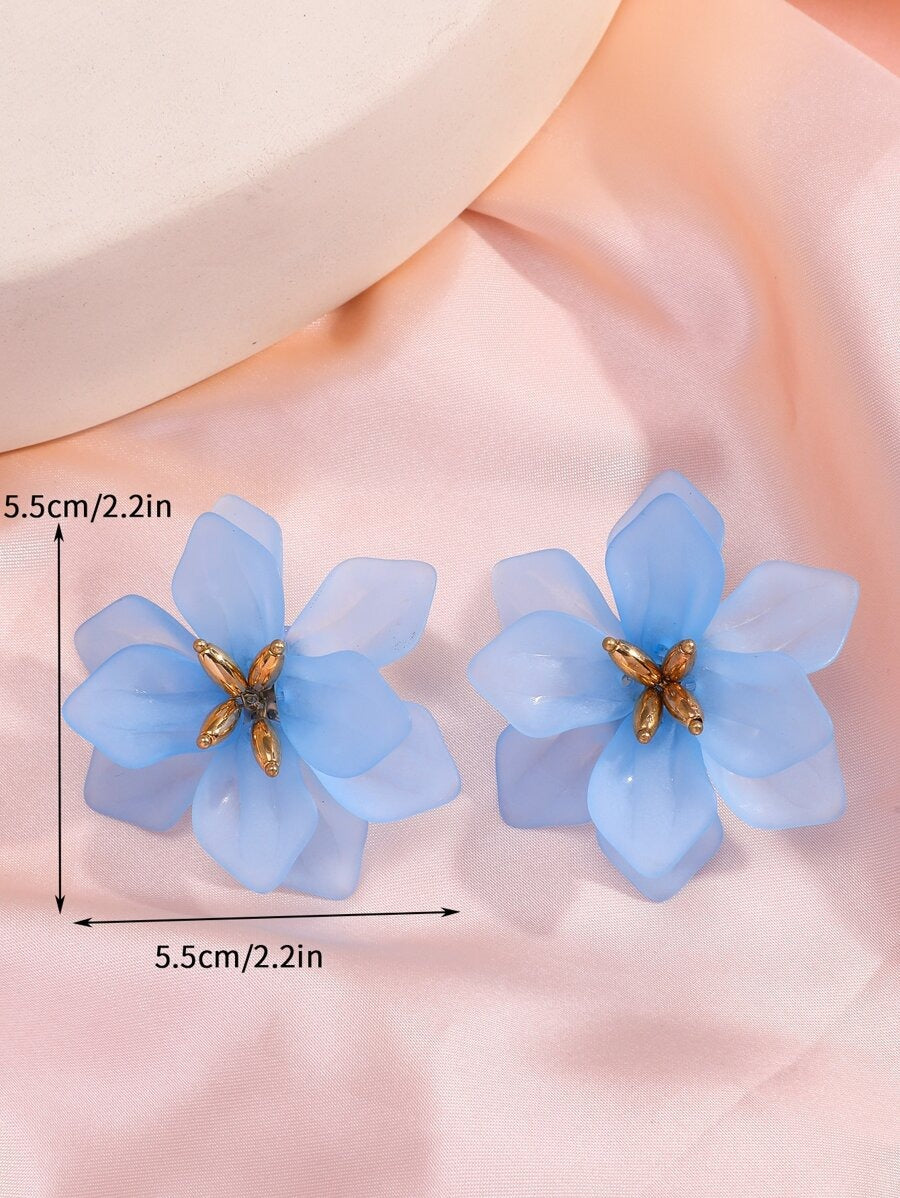 SHEIN زوج أقراط بتصميم طبقتين مرصعة بأزهار