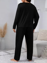 SHEIN طقم بيجامة سوداء مع تريم دانتيل أمامي