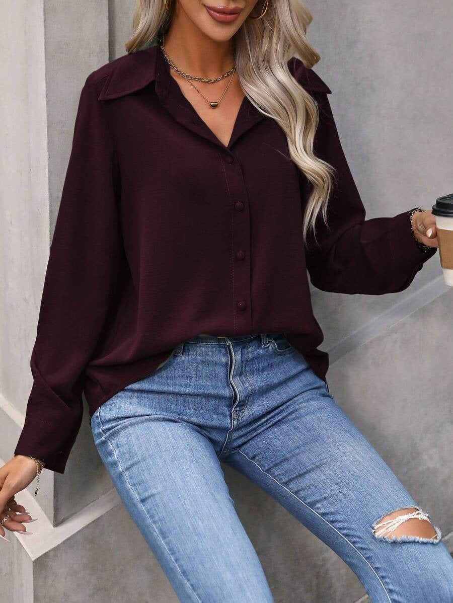 SHEIN LUNE قميص نسائي كاجوال بلون كستنائي