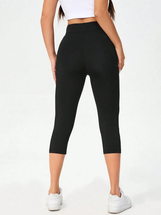 SHEIN SHEIN Essnce  بنطلون رياضي ضيق بلون أسود