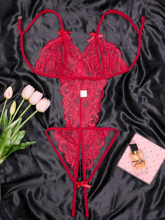 SHEIN بوديسوت دانتيل شفاف بربطة فراشة لون عنابي