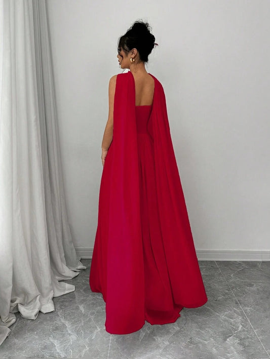 SHEIN Elenzga  فستان احمر طويل بدون أكمام