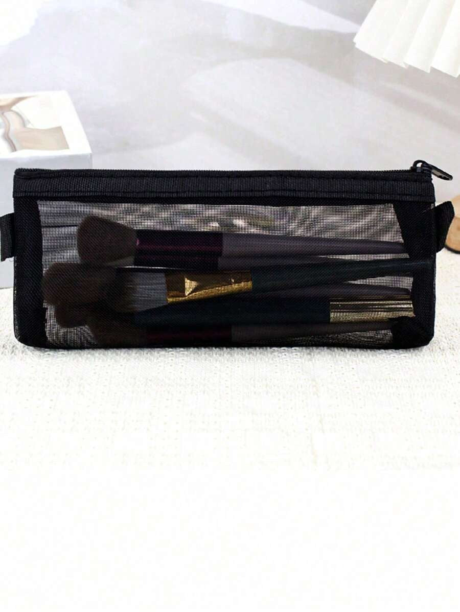 SHEIN حقيبة مكياج سوداء شفافة شبكية