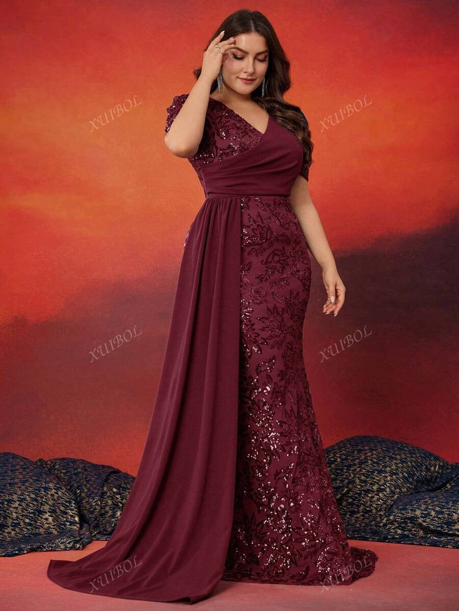 SHEIN فستان سهرة بترتر بلون عنابي