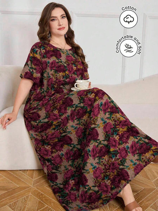 SHEIN فستان بوهيمي مطبع برسومات زهور بأكمام خفاش