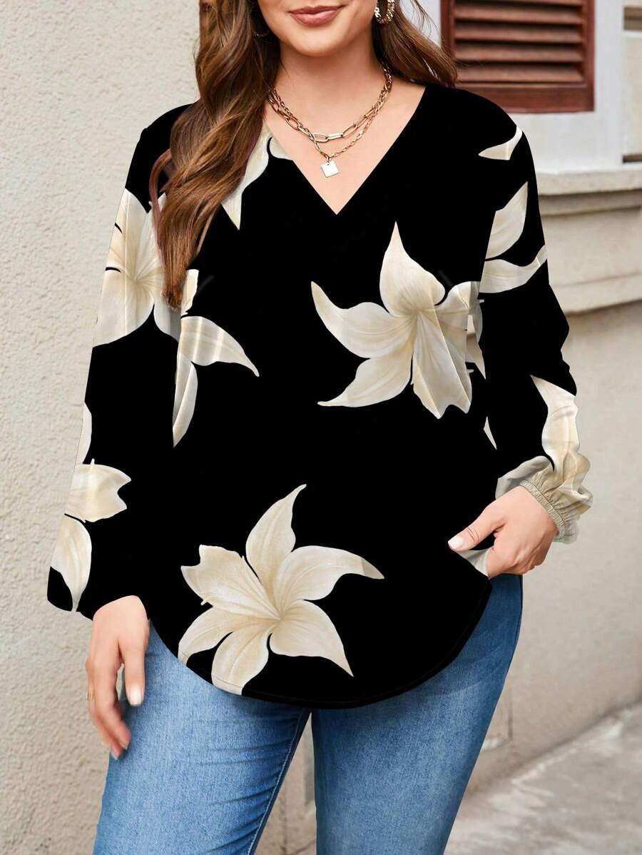 SHEIN بلوزة  بطبعة زهور ملونة فضفاضة