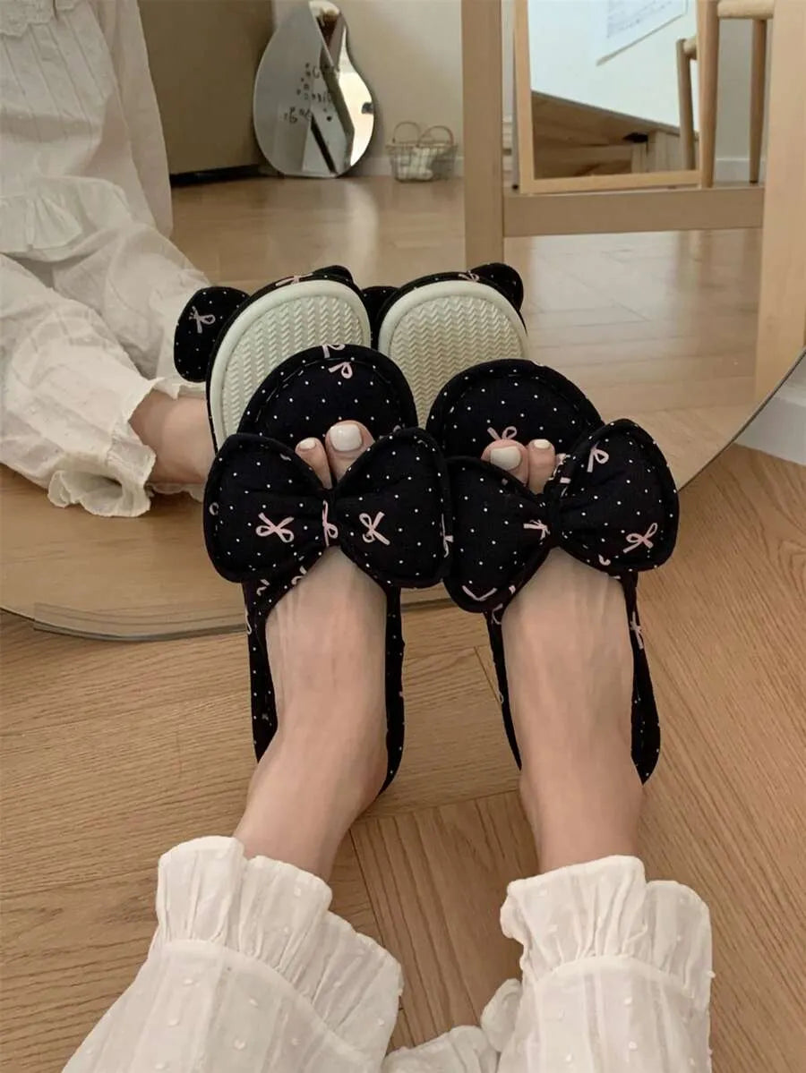 SHEIN XIXITIAO أحذية منزلية نسائية مسطحة من الكتان بتصميم فراشة ومريحة