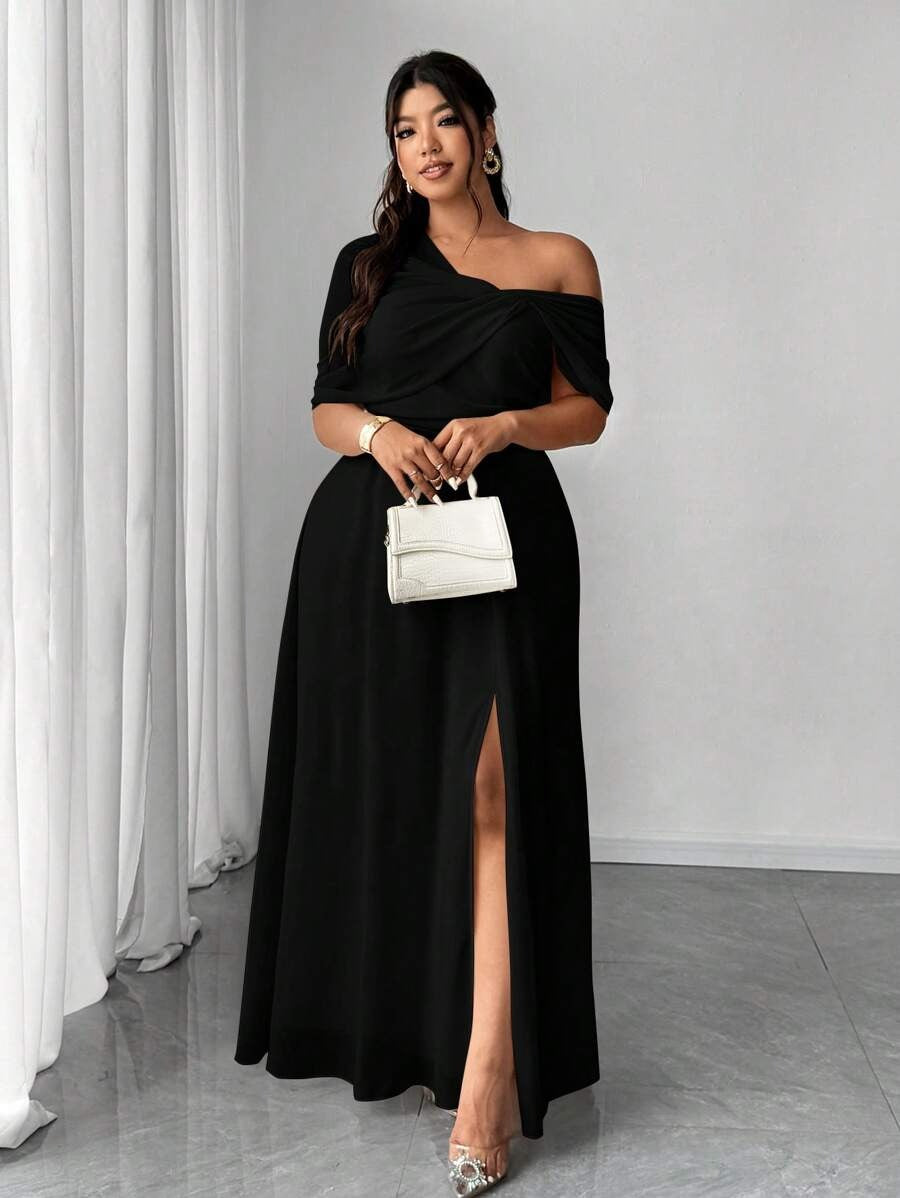 SHEIN فستان طويل أنيق من الشيفون بكتف واحد