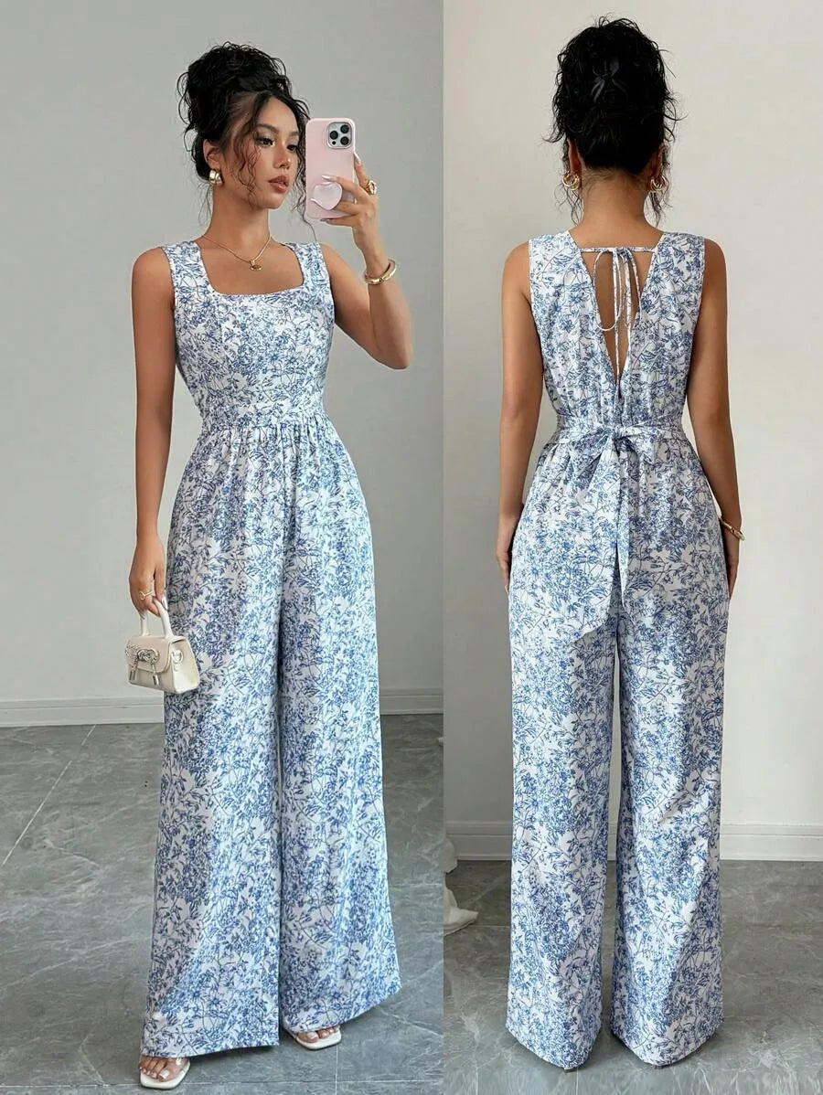 SHEIN Breezaya جمبسوت زهرية أنيقة بظهر مكشوف من