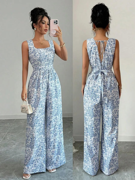 SHEIN Breezaya جمبسوت زهرية أنيقة بظهر مكشوف من