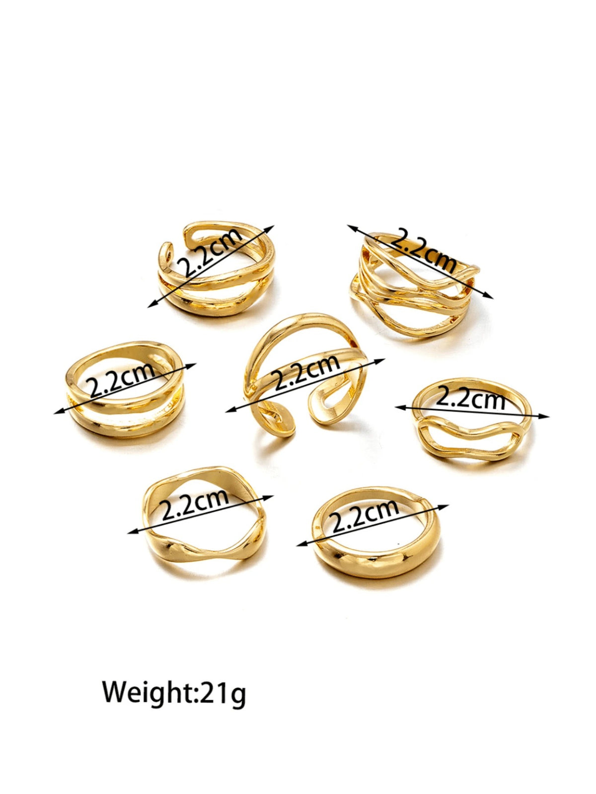 SHEIN طقم خواتم معدنية ذهبية 7 قطع