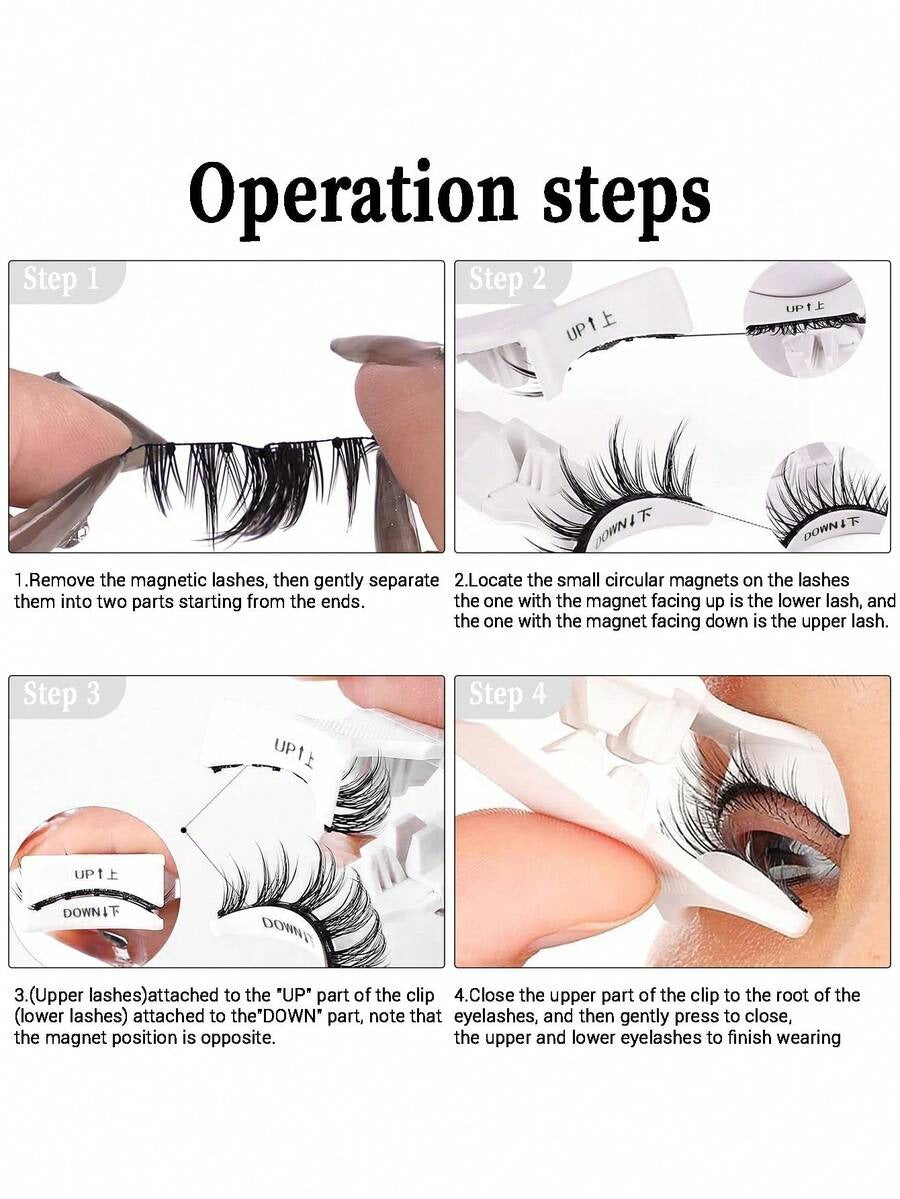 SHEIN صندوق رموش نصفية مغناطيسية مع ملقط طبيعية