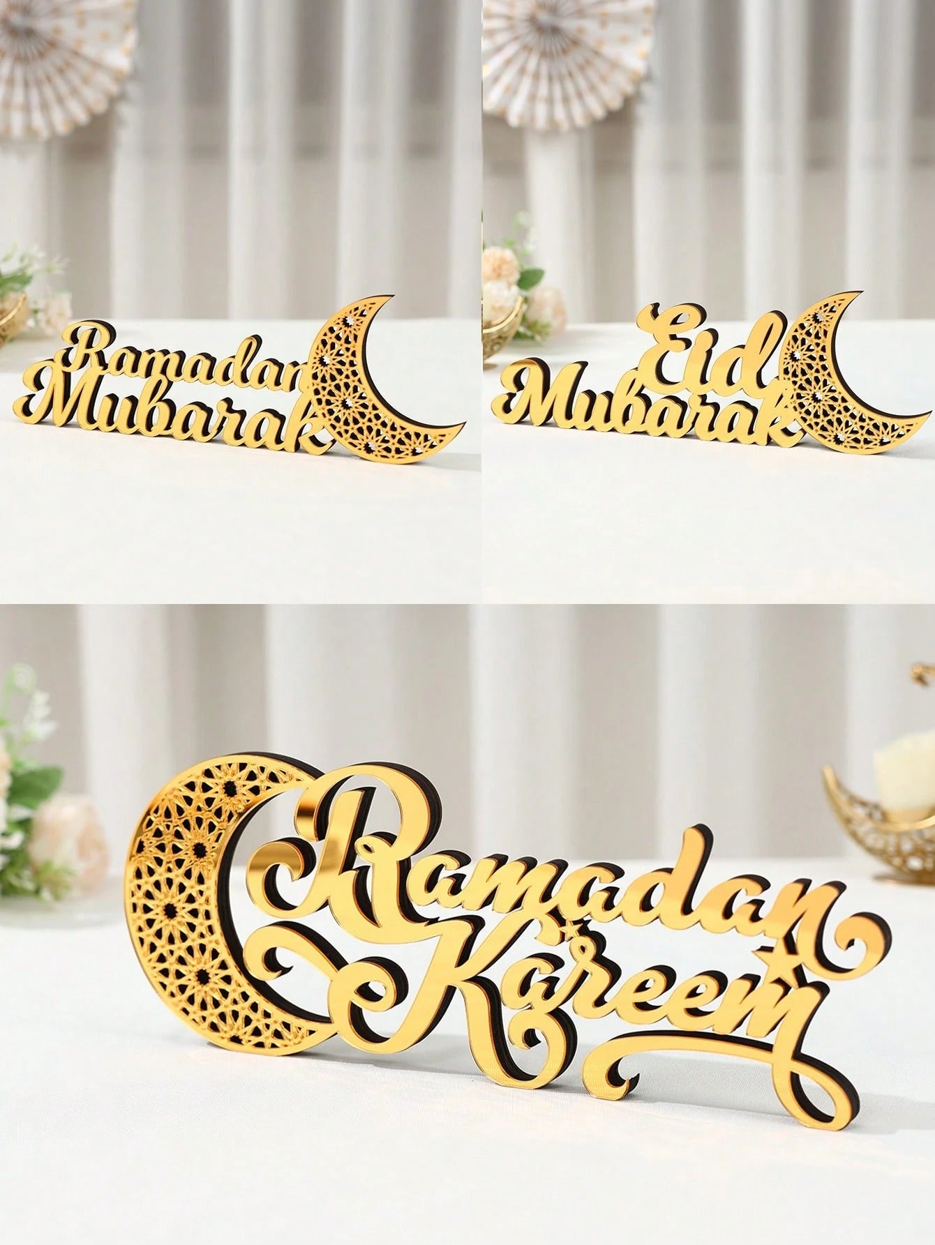 SHEIN زخرفة طاولة ذهبية ديكور رمضان بشكل هلال