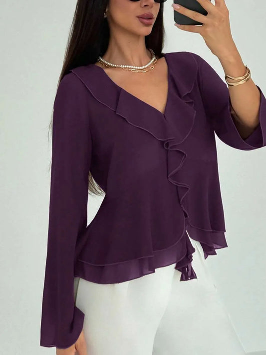 SHEIN Aloruh بلوزة نسائية بكشكشة أنيقة