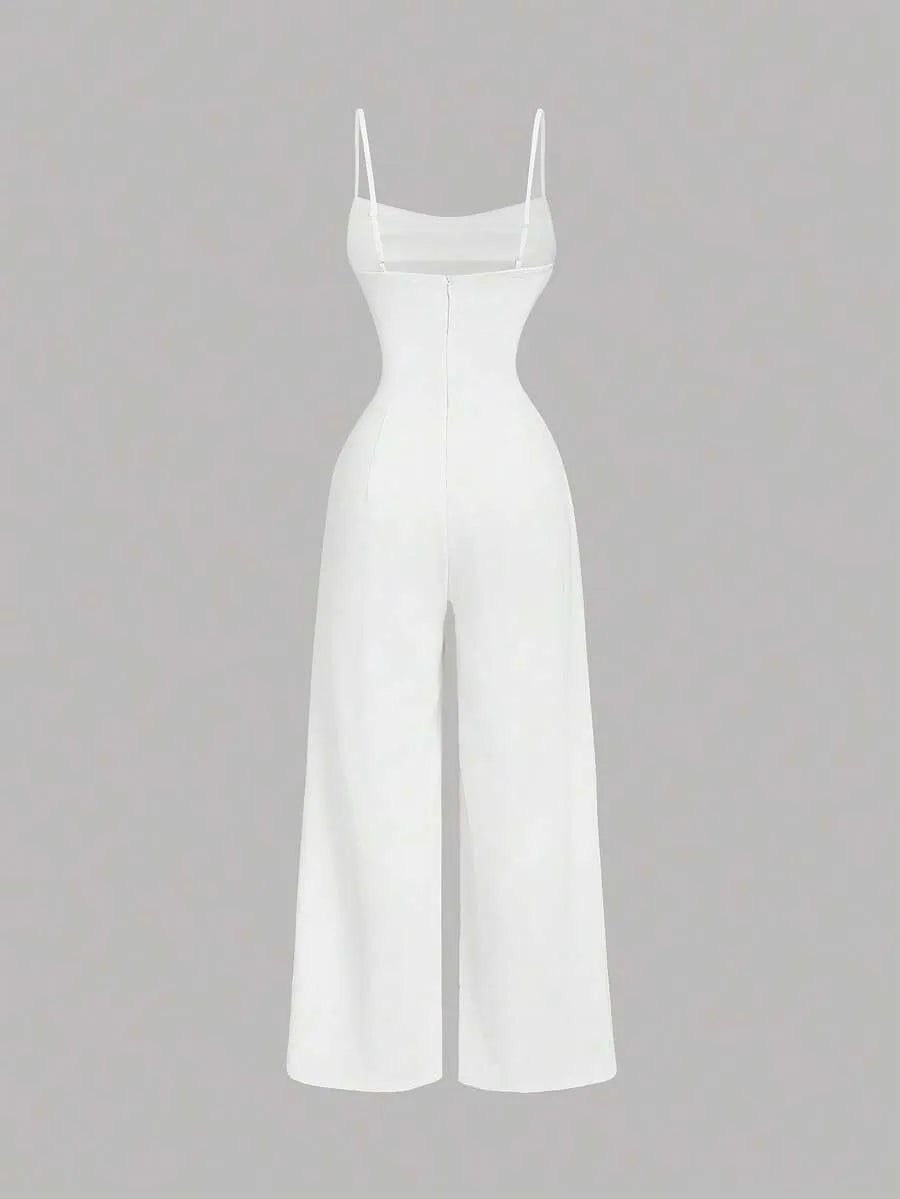 SHEIN جمبسوت أبيض بتصميم بوستييه وسروال واسع