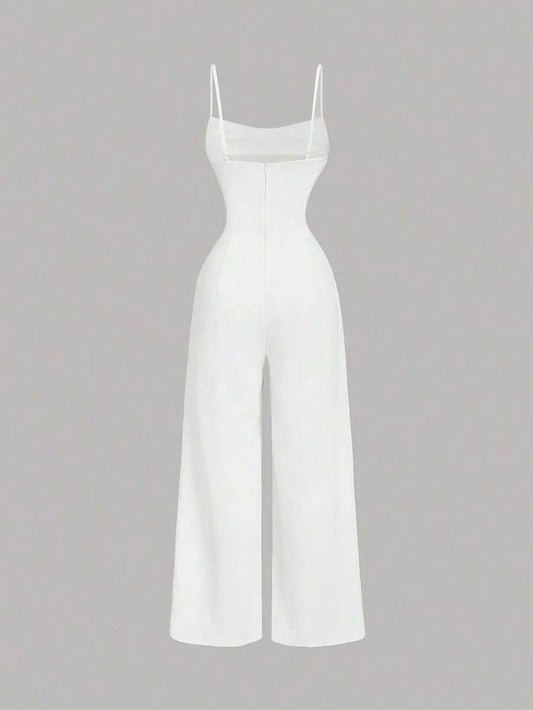 SHEIN جمبسوت أبيض بتصميم بوستييه وسروال واسع